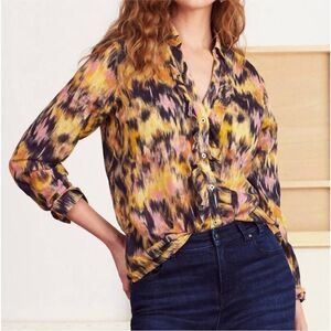 NIC+ZOE Dreamy Refined Ruffle Shirt, Yellow Multi Size Medium